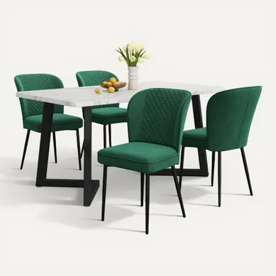 Ensemble Table Et Chaises, Table à Manger 117 Cm Avec Pieds Métal Noir Et 4 Chaises En Velours Vert Ensemble Table Et Chaises, Table à Manger 117 Cm Avec Pieds Métal Noir Et 4 Chaises En Velours Vert