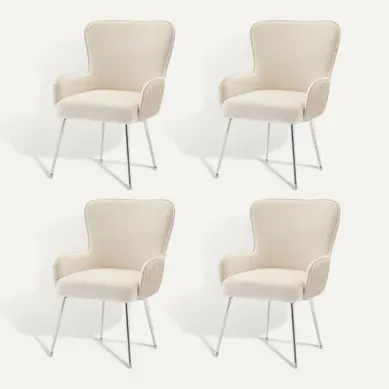 Lot De 4 Chaises De Salle à Manger, Velours, Assise 10 Cm, Pieds Métal Réglables, Beige Lot De 4 Chaises De Salle à Manger, Velours, Assise 10 Cm, Pieds Métal Réglables, Beige