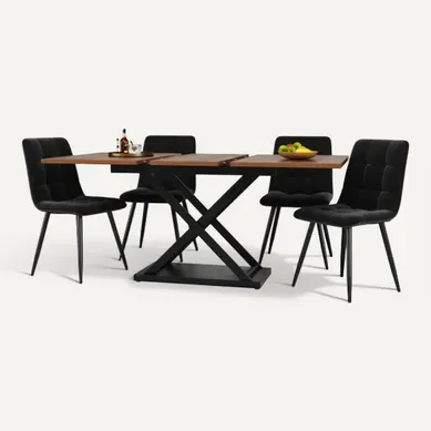 Ensemble Table Et Chaises, Table à Manger 120x80cm Avec Pieds Métal Et 4 Chaises En Velours Noir Ensemble Table Et Chaises, Table à Manger 120x80cm Avec Pieds Métal Et 4 Chaises En Velours Noir