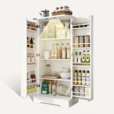 Buffet De Cuisine Blanc 60x35x128,5 Cm Avec LED, Style Campagne Avec Accents Métal En X
