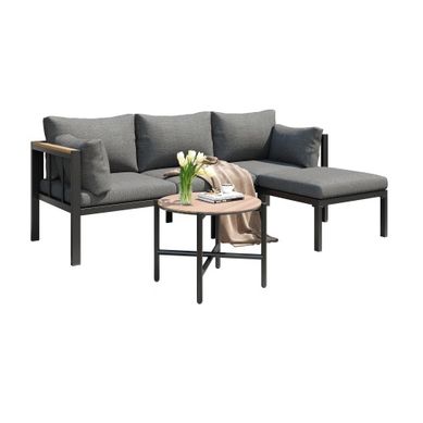 Salon De Jardin D’angle Avec Canapé, Table Basse Et Pouf En Acier Galvanisé, Gris Salon De Jardin D’angle Avec Canapé, Table Basse Et Pouf En Acier Galvanisé, Gris