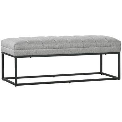 Banc Avec Assise Capitonnée, En Polyester Gris Clair, Pieds En Acier, 120 X 34 X 40 Cm