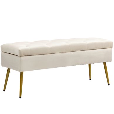 Banc De Lit Capitonné Avec Rangement, Couvercle Rembourré, En Polyester Beige
