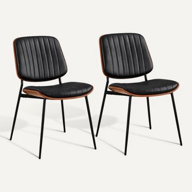 Lot De 2 Chaises De Salle à Manger Style Mid-century, Dossier Bois Courbé, Noir Lot De 2 Chaises De Salle à Manger Style Mid-century, Dossier Bois Courbé, Noir