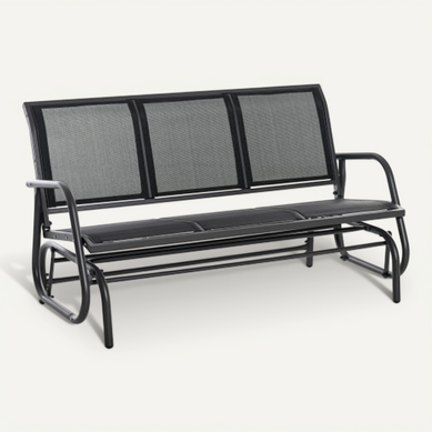 Banc De Jardin à Bascule 3 Places, En Métal Noir, 147 X 75 X 85 Cm