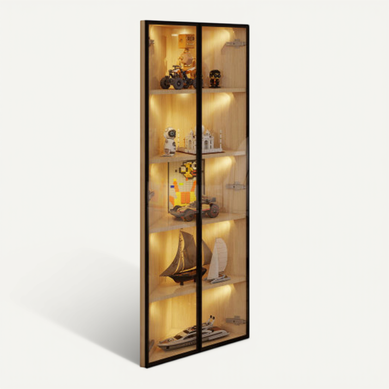 Vitrine D’angle Finition Chêne, Éclairage LED Intégré Vitrine D’angle Finition Chêne, Éclairage LED Intégré