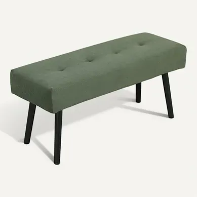 Banc Avec Assise Capitonnée, En Polyester Vert, Pieds En Acier, 100 X 36 X 45 Cm