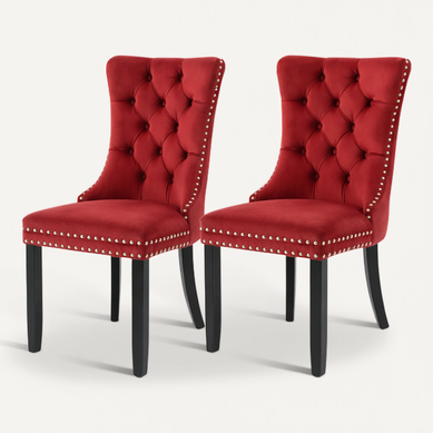 Lot De 2 Chaises De Salle à Manger En Velours Capitonné, Pieds En Bois Massif, Rouge Vin Lot De 2 Chaises De Salle à Manger En Velours Capitonné, Pieds En Bois Massif, Rouge Vin