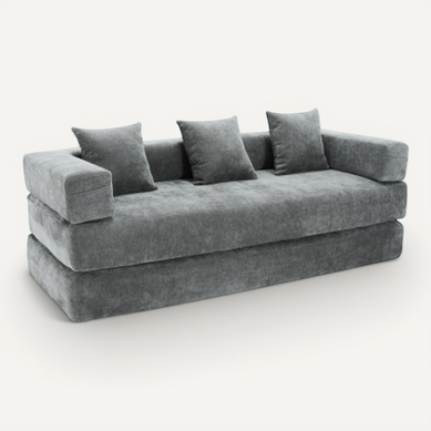 Canapé Convertible Modulable Chenille Gris Foncé Avec Poches Latérales Canapé Convertible Modulable Chenille Gris Foncé Avec Poches Latérales