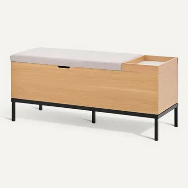 Banc D'entrée, Pieds De Support En Métal Noir, Naturel, 115 × 49,5 × 40 cm Banc D'entrée, Pieds De Support En Métal Noir, Naturel, 115 × 49,5 × 40 cm