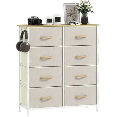 Commode 8 Tiroirs En Tissu, Rangement Latéral, Structure En Acier, Beige Commode 8 Tiroirs En Tissu, Rangement Latéral, Structure En Acier, Beige