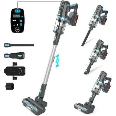 Aspirateur Balai Avec Fonction 2 En 1, Moteur 300 W, Batterie 4000 Mah, En Abs Et PC, Bleu Gris
