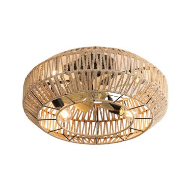 Ventilateur De Plafond Boho 56 Cm Avec Lumière Noir Mat, En Abs Effet Bois Et Rotin Ventilateur De Plafond Boho 56 Cm Avec Lumière Noir Mat, En Abs Effet Bois Et Rotin