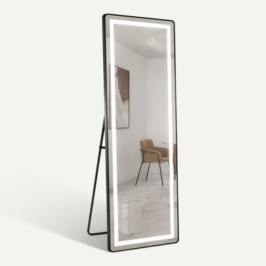 Miroir Sur Pied 163x54 Cm Avec LED, Cadre Fin En Aluminium Noir