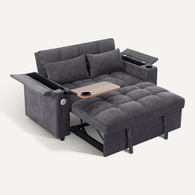 Canapé Convertible 2 Places Avec Dossier Réglable, Port USB Et Table Cachée Canapé Convertible 2 Places Avec Dossier Réglable, Port USB Et Table Cachée