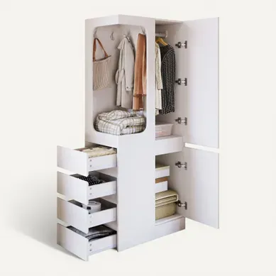 Armoire à Une Porte 70 X 40 X 170 Cm, 4 Tiroirs, Espace Penderie Ouvert, Blanc Armoire à Une Porte 70 X 40 X 170 Cm, 4 Tiroirs, Espace Penderie Ouvert, Blanc