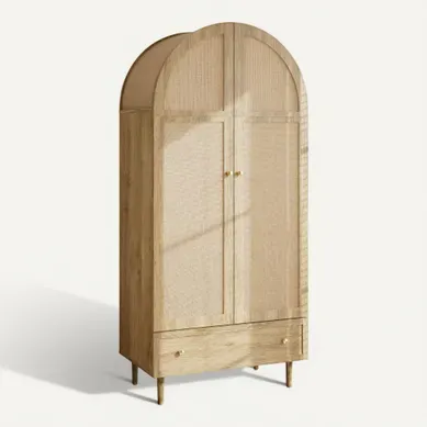 Armoire 79 X 50 X 175 Cm, Portes Revêtues De Tissu, Avec Tiroirs, Finition Chêne Armoire 79 X 50 X 175 Cm, Portes Revêtues De Tissu, Avec Tiroirs, Finition Chêne