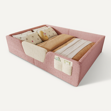 Lit Enfant 140x190 Cm, Avec Barrières Amovibles Et Poche De Rangement, En Velours, Rose Lit Enfant 140x190 Cm, Avec Barrières Amovibles Et Poche De Rangement, En Velours, Rose