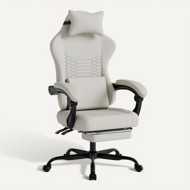 Chaise Gamer, Fauteuil Gamer Avec Dossier Inclinable, Appui-tête, Repose-pieds, Blanc Chaise Gamer, Fauteuil Gamer Avec Dossier Inclinable, Appui-tête, Repose-pieds, Blanc