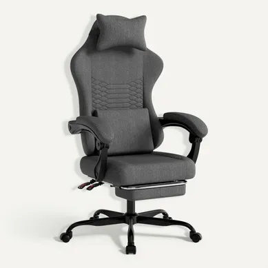 Chaise Gamer, Fauteuil Gamer Avec Dossier Inclinable, Repose-pieds Et Appui-tête, Gris Foncé Chaise Gamer, Fauteuil Gamer Avec Dossier Inclinable, Repose-pieds Et Appui-tête, Gris Foncé