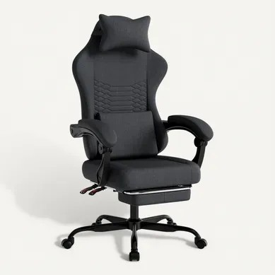 Chaise Gamer, Fauteuil Gamer Avec Dossier Inclinable Repose-pieds Rétractable Et Appui-tête, Noir