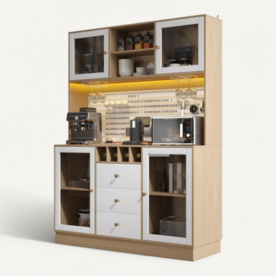 Buffet Haute De Cuisine 140 X 40 X 185,7 Cm Avec LED, Rangement à Vin Et Verre, Blanche Buffet Haute De Cuisine 140 X 40 X 185,7 Cm Avec LED, Rangement à Vin Et Verre, Blanche