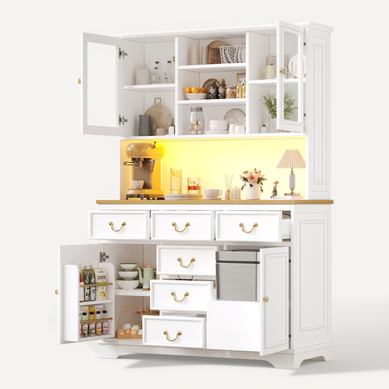Buffet Haute De Cuisine 118 X 39,5 X 180 Cm Avec LED Et Multiprise Blanc