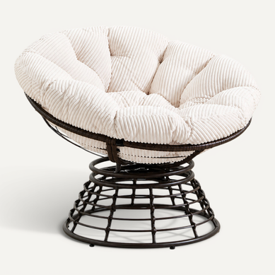 Fauteuil Papasan Pivotant Pivotant à 360°, En Rotin Pe Et Acier, Coussin épais, Blanc Fauteuil Papasan Pivotant Pivotant à 360°, En Rotin Pe Et Acier, Coussin épais, Blanc