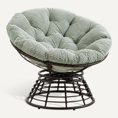 Fauteuil Papasan Pivotant à 360°, Coussin épais En Velours Côtelé, En Acier Et Rotin Pe, Vert Clair Fauteuil Papasan Pivotant à 360°, Coussin épais En Velours Côtelé, En Acier Et Rotin Pe, Vert Clair