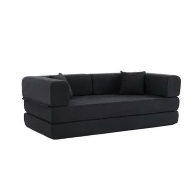 Canapé Convertible Modulable 3 Places En Velours Côtelé Noir