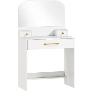 Coiffeuse Blanche Compacte Avec Miroir Incurvé Et 3 Tiroirs