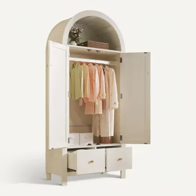 Armoire Avec Tringle, 2 Portes En Rotin, 2 Tiroirs, Blanc, Style Campagne Armoire Avec Tringle, 2 Portes En Rotin, 2 Tiroirs, Blanc, Style Campagne