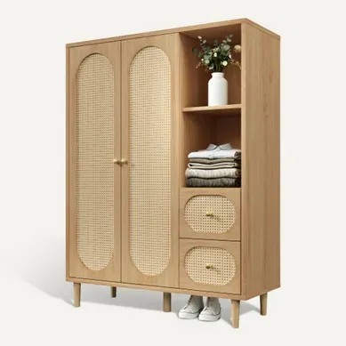 Armoire Adulte Avec Tringle , 2 Portes, 2 Tiroirs, étagères Ouvertes, Chêne Armoire Adulte Avec Tringle , 2 Portes, 2 Tiroirs, étagères Ouvertes, Chêne