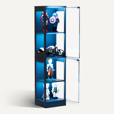Vitrine 4 Niveaux Avec Portes En Verre, éclairage LED Avec Capteur, Rangement Vitrine 4 Niveaux Avec Portes En Verre, éclairage LED Avec Capteur, Rangement
