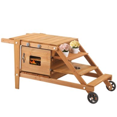 Cuisine D'extérieur Enfant Avec Roulettes, Avec Four Et Accessoires, En Bois, Coloris Naturel Cuisine D'extérieur Enfant Avec Roulettes, Avec Four Et Accessoires, En Bois, Coloris Naturel