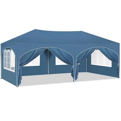 Tente De Réception Pliante 3 X 6 M Bleue Avec 6 Parois Amovibles