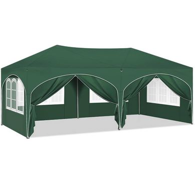 Tonnelle Pliante 3x6 M Verte Avec 6 Parois, Réglable En Hauteur, En Métal Et Tissu Oxford Tonnelle Pliante 3x6 M Verte Avec 6 Parois, Réglable En Hauteur, En Métal Et Tissu Oxford