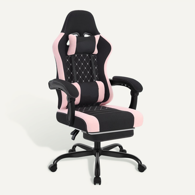 Chaise Gamer Ergonomique Avec Massage Et Repose-pieds, Dossier Inclinable, Noir Et Rose Chaise Gamer Ergonomique Avec Massage Et Repose-pieds, Dossier Inclinable, Noir Et Rose