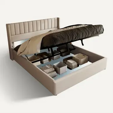 Lit Coffre 180x200 Cm, Lit Avec Rangement, Tête De Lit Et Sommier à Lattes, En Tissu, Beige Lit Coffre 180x200 Cm, Lit Avec Rangement, Tête De Lit Et Sommier à Lattes, En Tissu, Beige