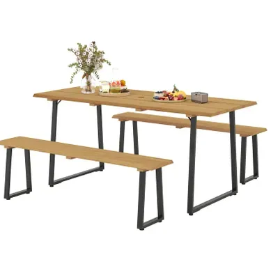 Ensemble Table Et Chaises, Table à Manger 178x76 Cm Avec Pieds En Acier Et 2 Bancs Bois Naturel Ensemble Table Et Chaises, Table à Manger 178x76 Cm Avec Pieds En Acier Et 2 Bancs Bois Naturel