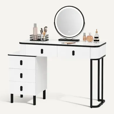 Coiffeuse Avec Miroir LED Dimmable Et 5 Tiroirs Noir Et Blanc