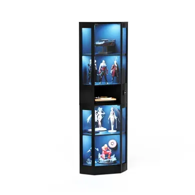 Vitrine Noire Avec LED Et Capteur De Mouvement, 5 Niveaux, Portes En Verre Vitrine Noire Avec LED Et Capteur De Mouvement, 5 Niveaux, Portes En Verre