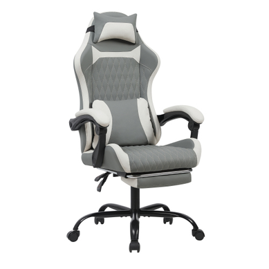 Chaise Gamer En Pvc Avec Dossier Inclinable, Appui-tête, Repose-pieds, Vert Sauge Et Blanc