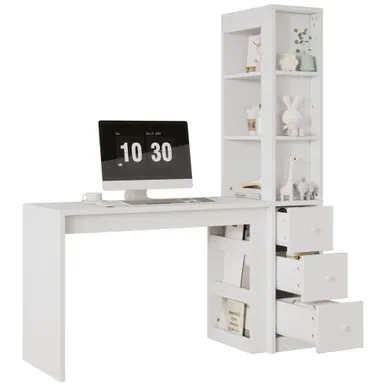 Bureau Blanc 120 Cm Avec étagère, 3 Tiroirs Et Rangements Latéraux Bureau Blanc 120 Cm Avec étagère, 3 Tiroirs Et Rangements Latéraux