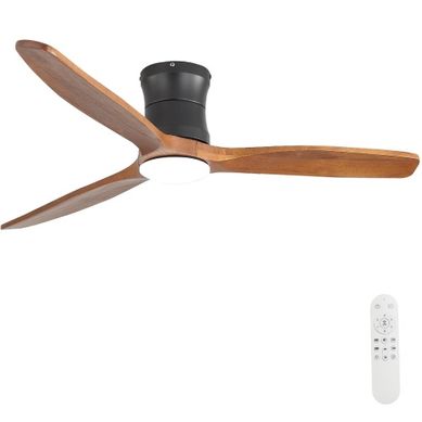 Ventilateur De Plafond 132 Cm Avec Lumière Et Télécommande, En Métal Et Bois Noir
