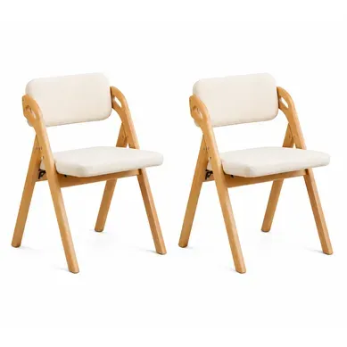 Lot De 2 Chaises Pliantes, Structure En Bois De Hêtre Avec Assise Rembourrée, Beige Lot De 2 Chaises Pliantes, Structure En Bois De Hêtre Avec Assise Rembourrée, Beige