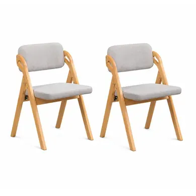 Lot De 2 Chaises Pliantes, Assise Rembourrée, Structure En Bois De Hêtre, Gris Lot De 2 Chaises Pliantes, Assise Rembourrée, Structure En Bois De Hêtre, Gris