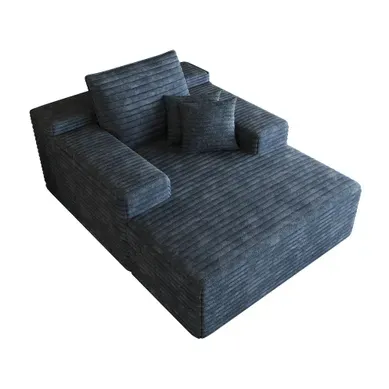 Méridienne En Velours Côtelé Bleu, Assise Profonde, Sans Montage Méridienne En Velours Côtelé Bleu, Assise Profonde, Sans Montage
