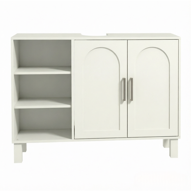 Meuble Sous Vasque Avec étagères Réglables, En Mdf Et Panneaux De Particules, Couleur Crème Meuble Sous Vasque Avec étagères Réglables, En Mdf Et Panneaux De Particules, Couleur Crème
