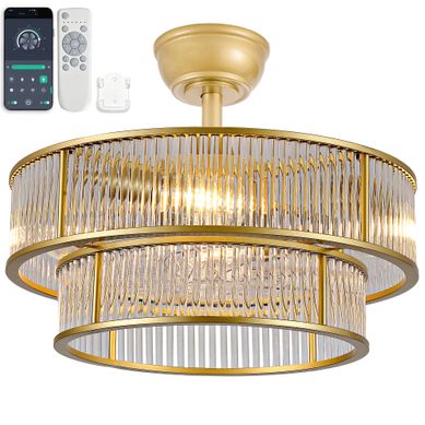 Ventilateur De Plafond 19 Pouces Cristal Avec Télécommande Et Appli, 6 Vitesses, En Abs, Doré Ventilateur De Plafond 19 Pouces Cristal Avec Télécommande Et Appli, 6 Vitesses, En Abs, Doré